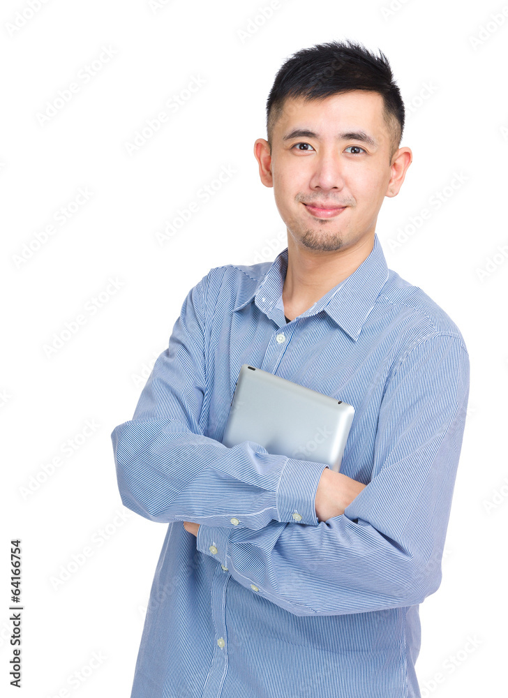 Young man holding tablet Young man holding tablet