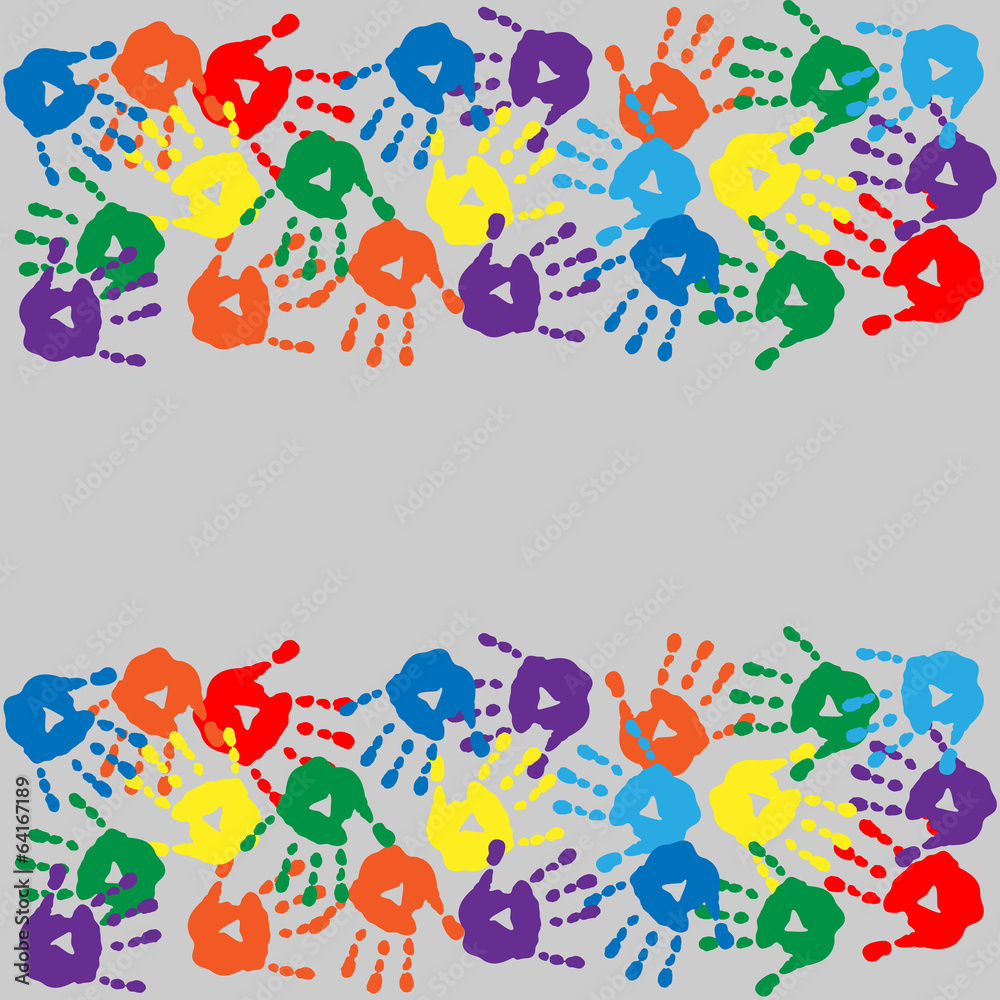 Background with colorful handprints