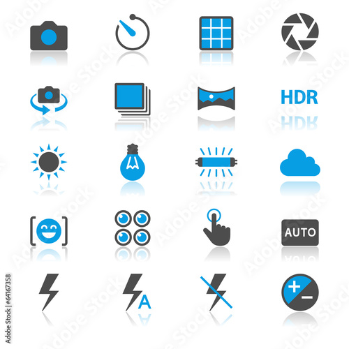 Photography flat with reflection icons