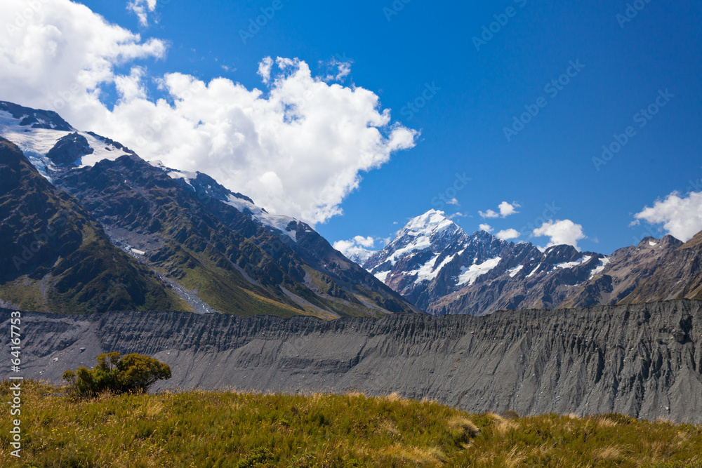 Glacial moraine Aoraki Mt Cook Hooker valley NZ