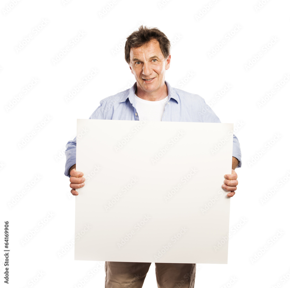 Senior man with advertising board Senior man with advertising board