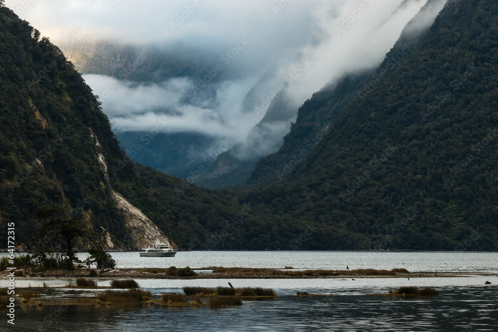 cruise ship in Milford Sound in Fiordland