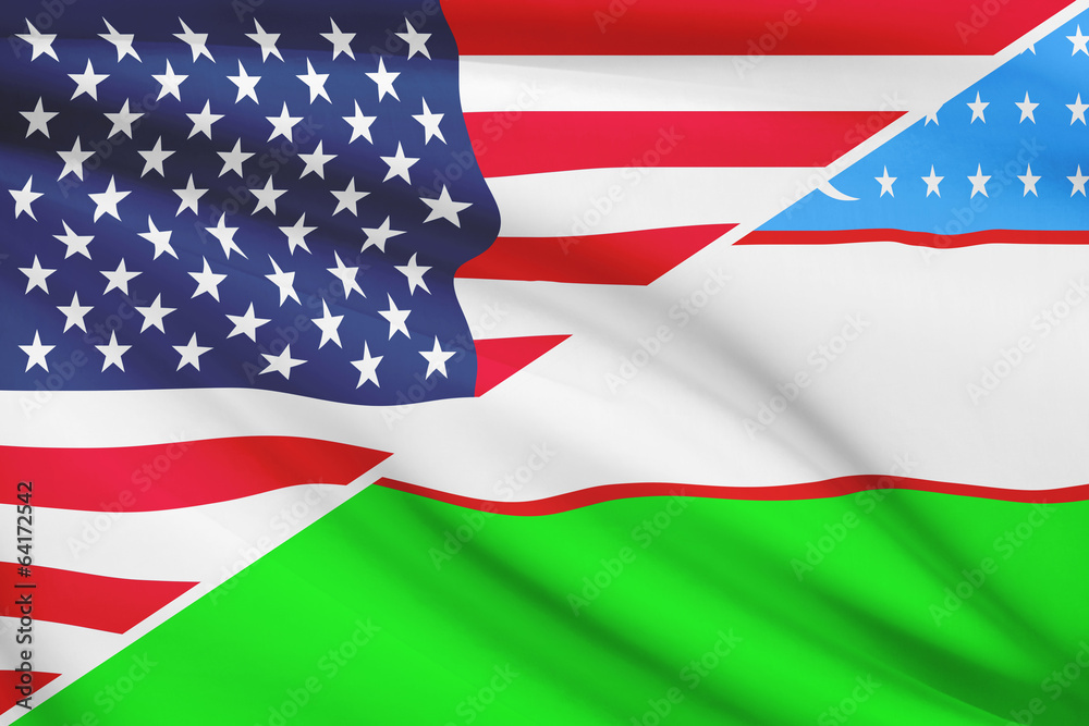 Series of ruffled flags. USA and Republic of Uzbekistan. Series of ruffled flags. USA and Republic of Uzbekistan.