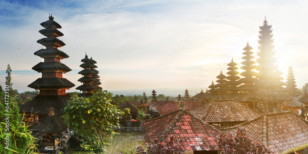 Besakih temple panorama at sunrise, Bali, Indonesia Besakih temple panorama at sunrise, Bali, Indonesia