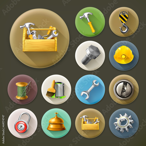 Service and repair, long shadow icon set