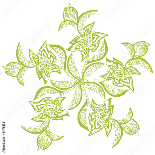 Green wreath of flowers. Floral pattern. Vector art
