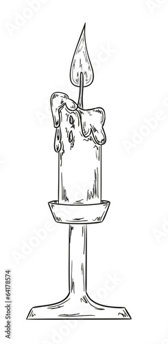candlestick with burning candle sketch
