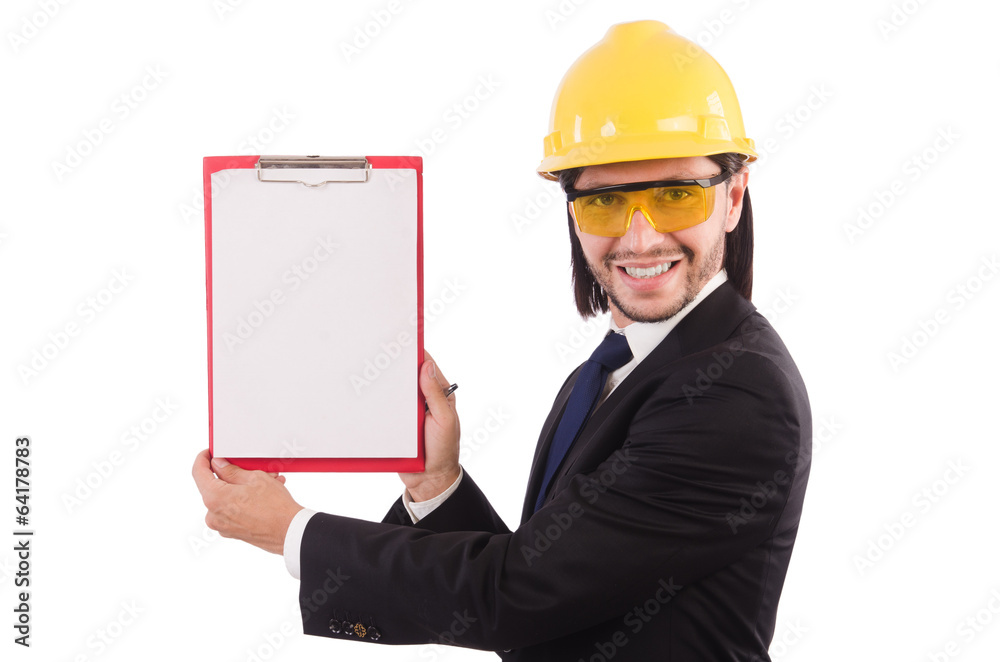 Businessman -builder with binder isolated on white Businessman -builder with binder isolated on white