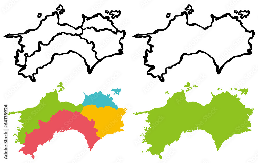 四国地図　書道　手書き　筆絵