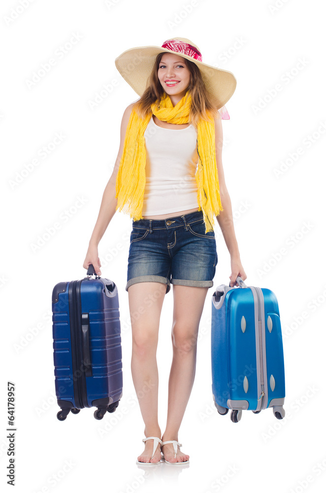 Woman going to summer vacation isolated on white