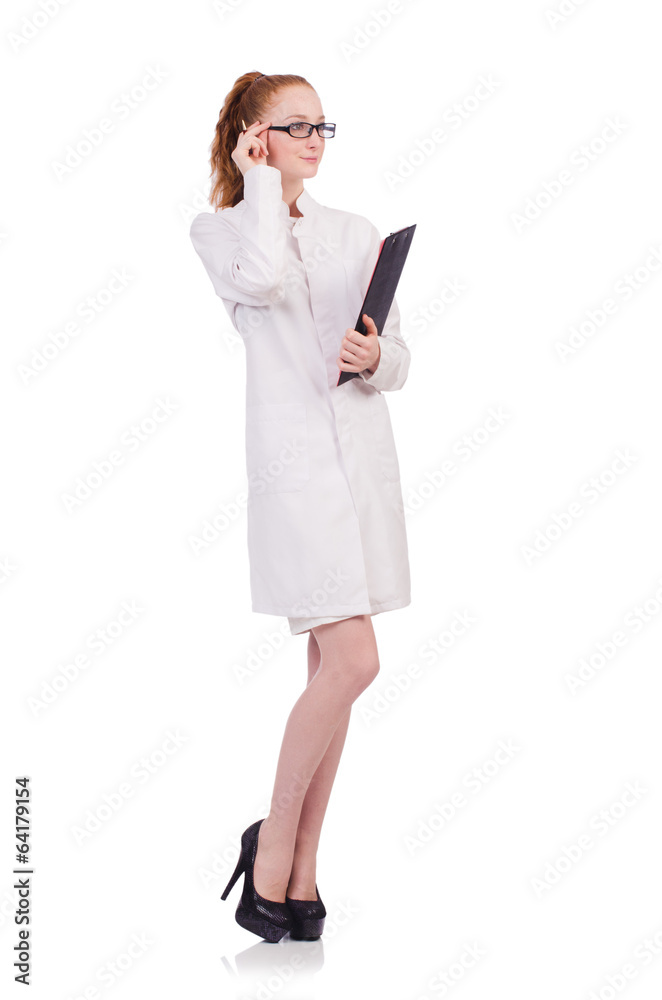 Young medical student with binder talking on a cell isolated o Young medical student with binder talking on a cell isolated o