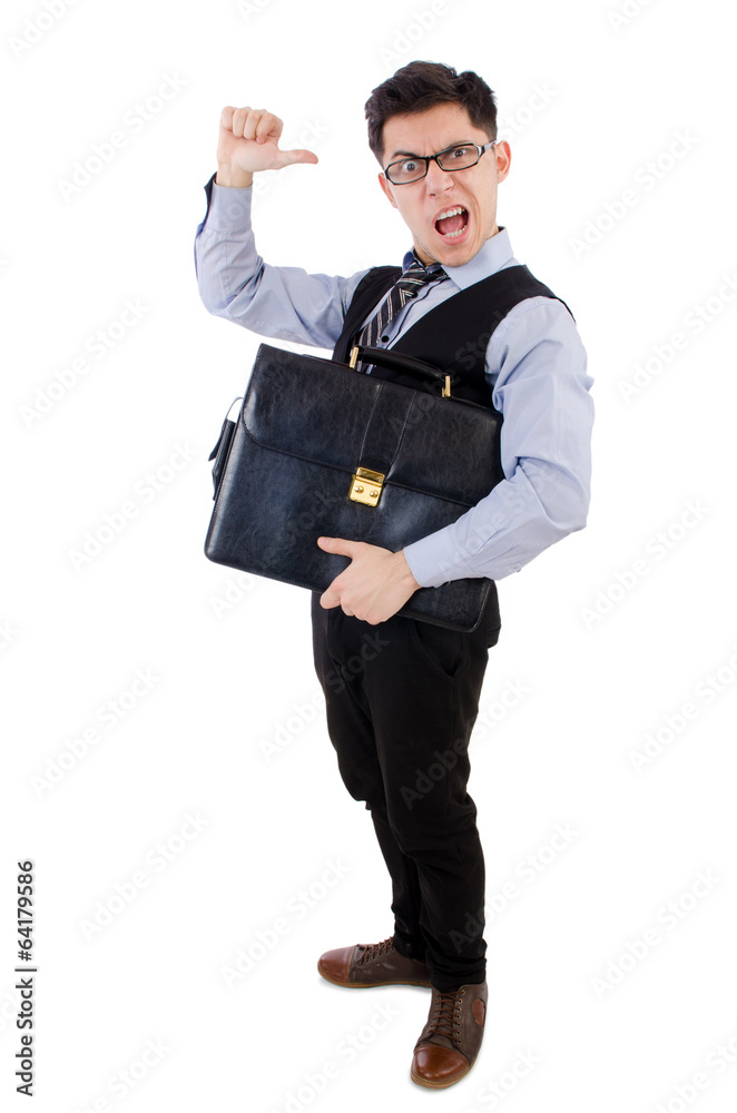 Funny businessman with briefcase isolated on white Funny businessman with briefcase isolated on white