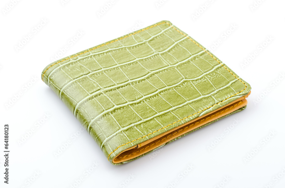 Green leather wallet isolated white background Green leather wallet isolated white background