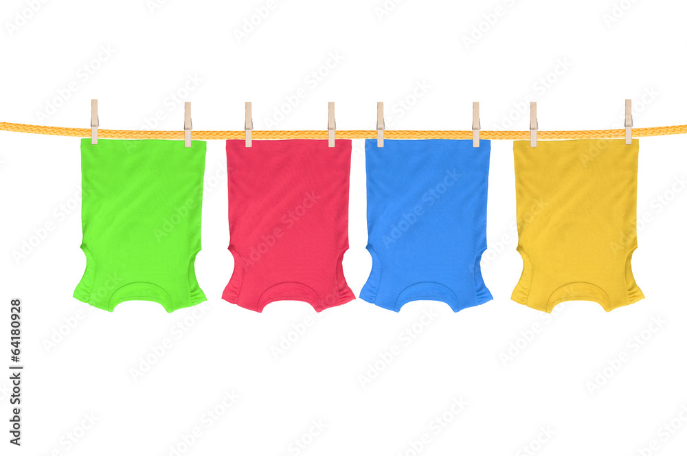 Laundry line with clothes isolated on white