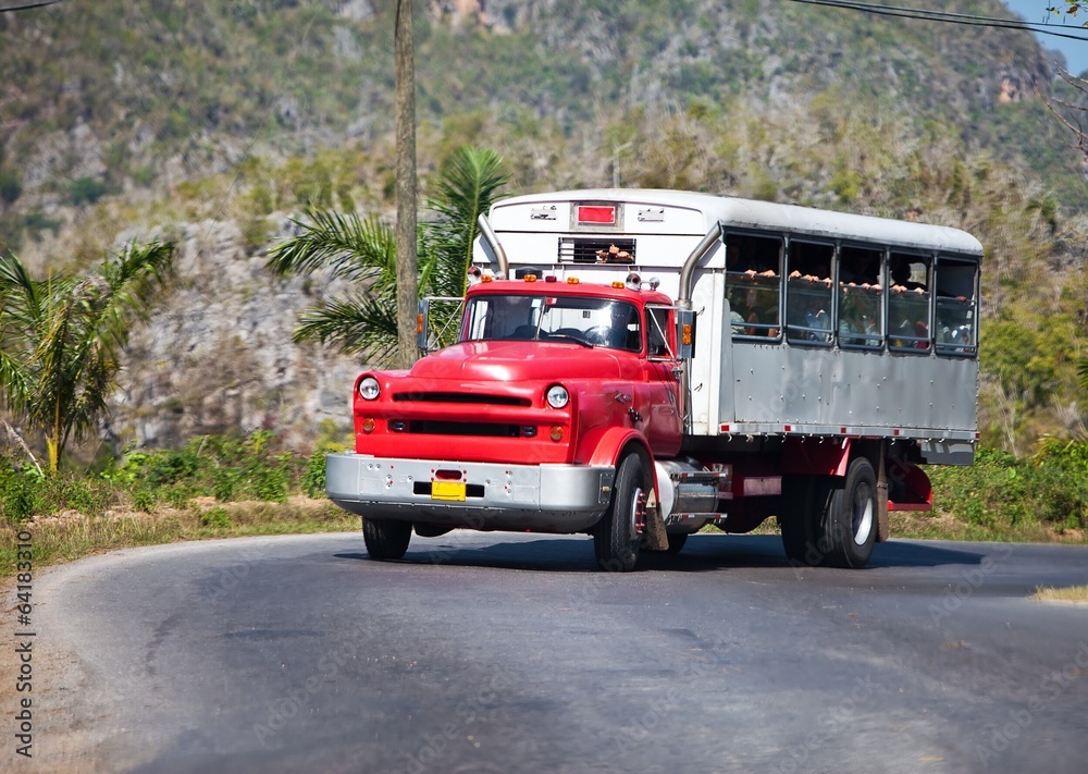 Fototapeta premium Cuba.Truck remade for transportation of people