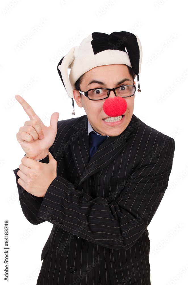 Clown businessman isolated on white