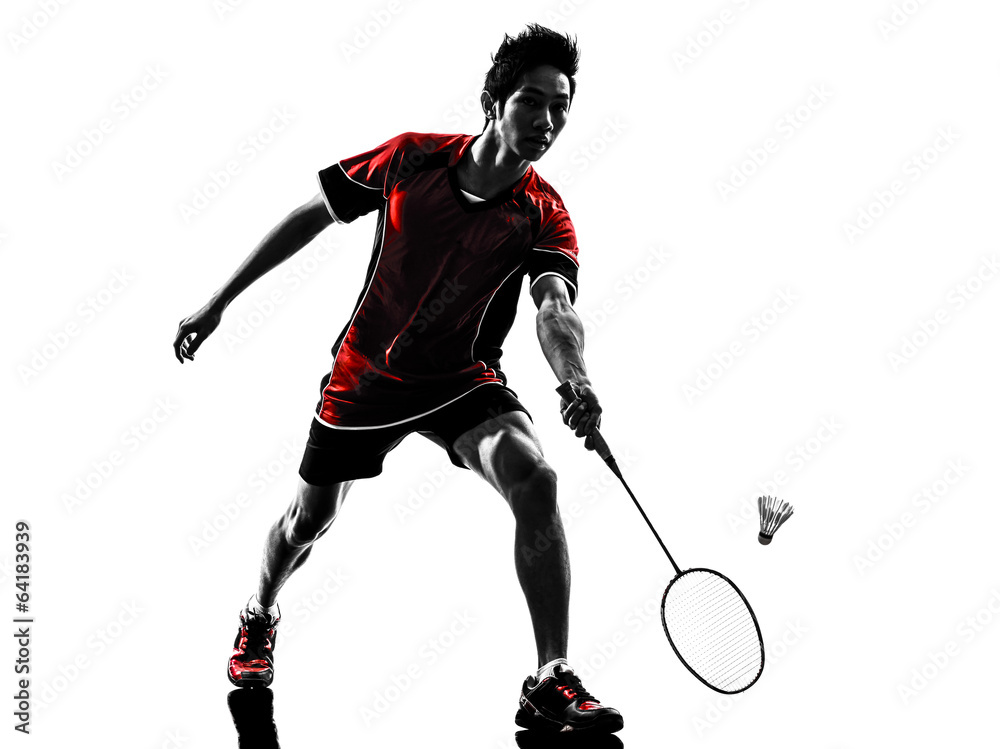 Fototapeta premium badminton player young man silhouette