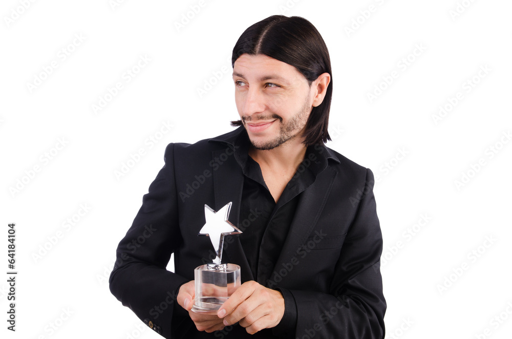 Businessman with star award isolated on white Businessman with star award isolated on white