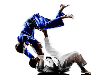 judokas fighters fighting men silhouettes