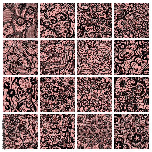 Big set of lace vector fabric seamless patterns.