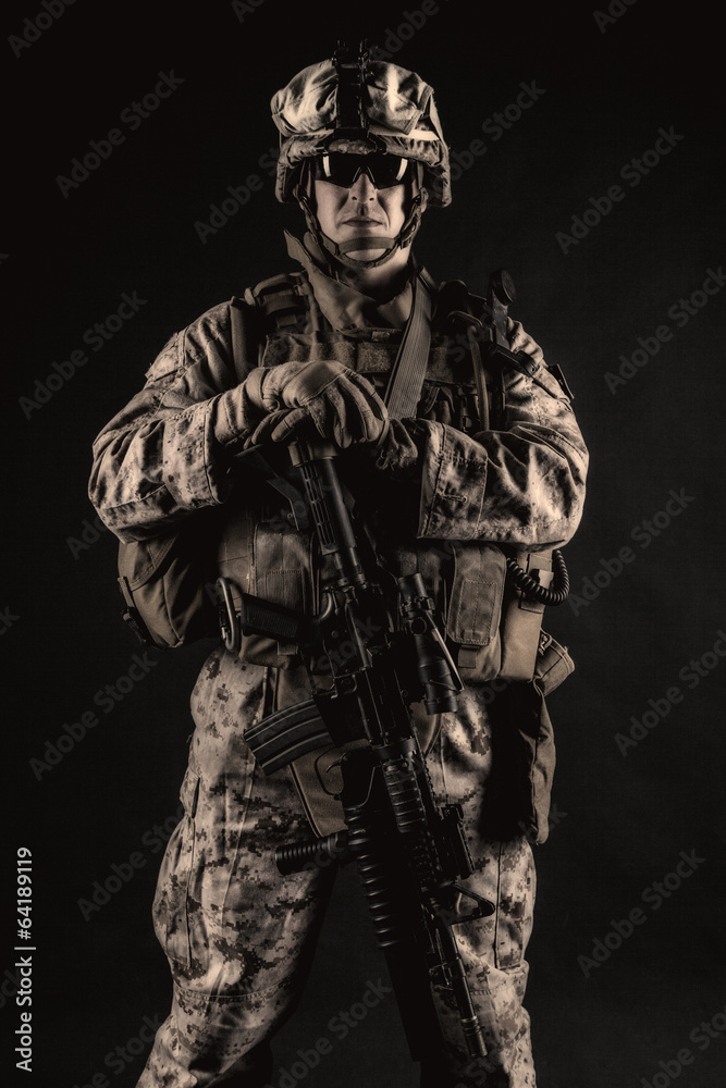 US marine studio shot on black background US marine studio shot on black background