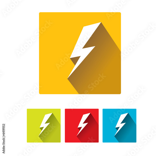 flat lightning bolt vector icon set on square