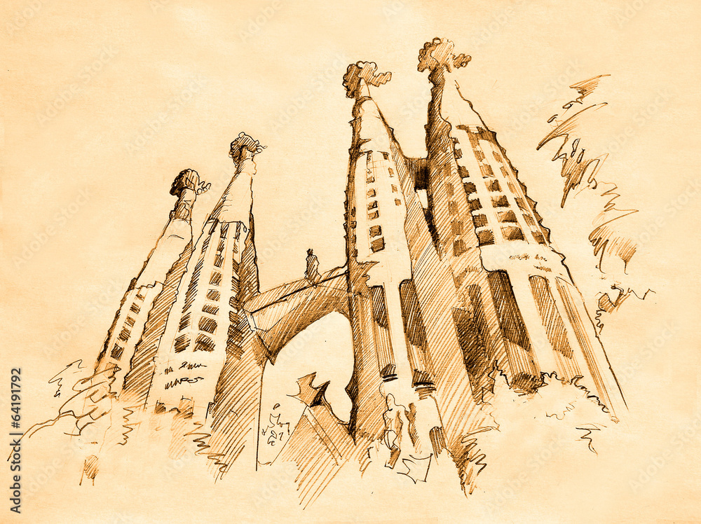 Obraz premium temple of Sacred Family in Barcelona, drawing