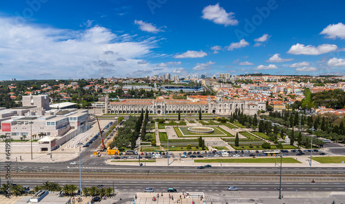 Aerial view of Jeronimos Monastery in Lisbon, Portugal