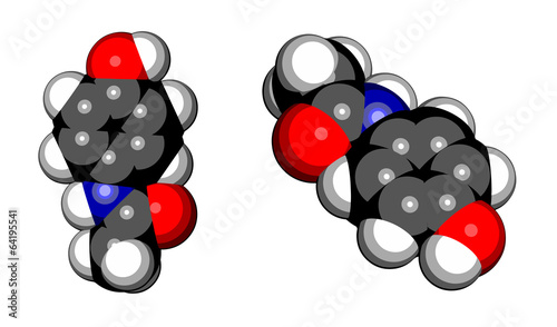Paracetamol (acetaminophen) analgesic drug molecule.