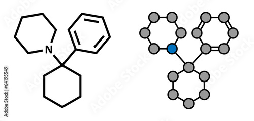 Phencyclidine (PCP, angel dust) hallucinogenic drug molecule. photo