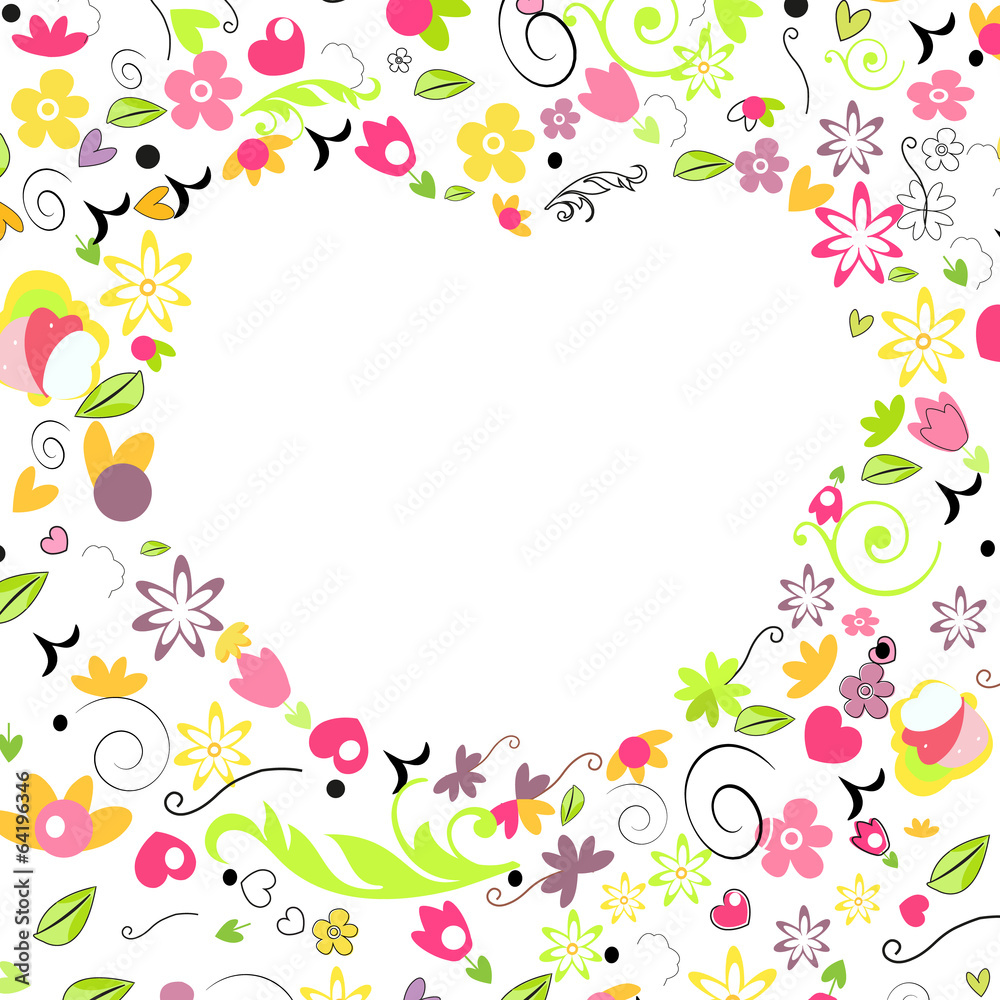 Heart frame with floral background vector