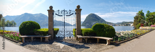 The gate to the lake in the park of Villa Ciani