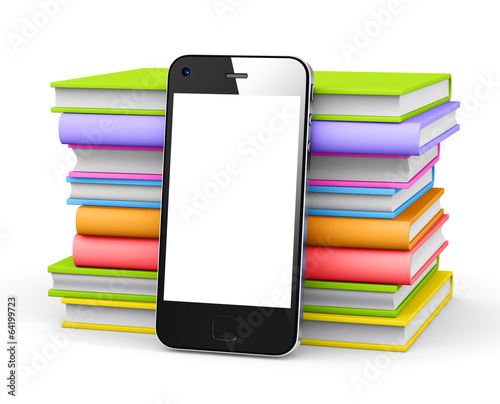 Smart phone with books photo