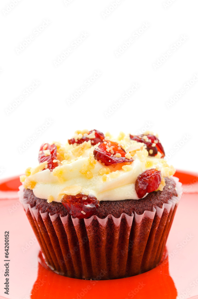 Red cupcake velvet isolated white background Red cupcake velvet isolated white background