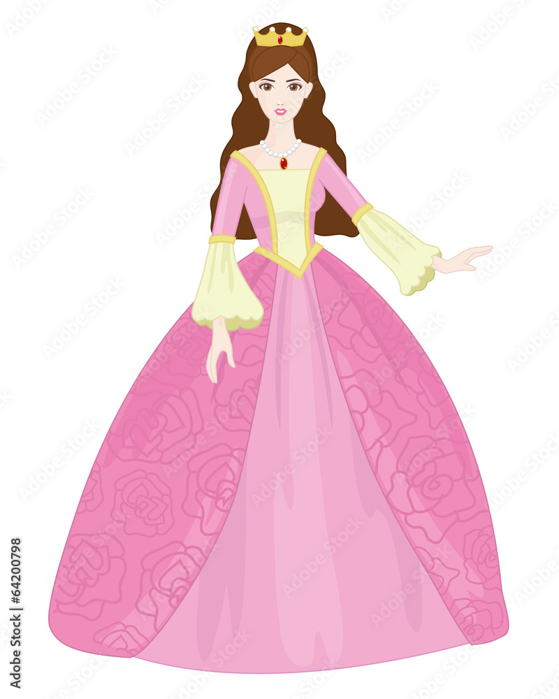 Beautiful Princess with Lovely Pink Dress on a white background Beautiful Princess with Lovely Pink Dress on a white background