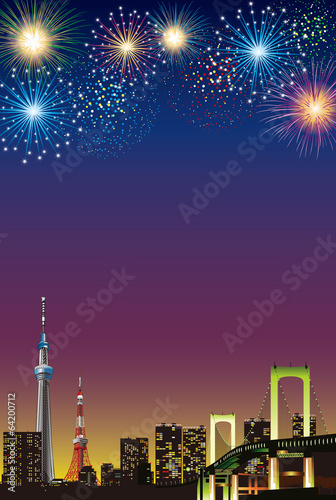 東京夜景　花火