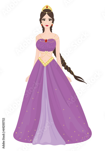Beautiful Princess with Violet Dress on a white background