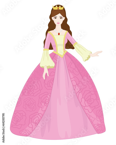 Beautiful Princess with Lovely Pink Dress on a white background