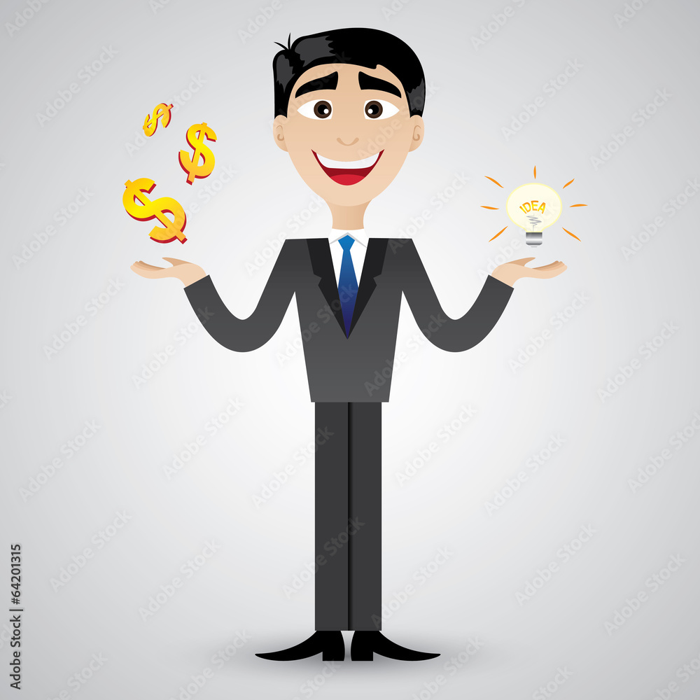 cartoon businessman holding idea bulb and money Stock Vector | Adobe Stock
