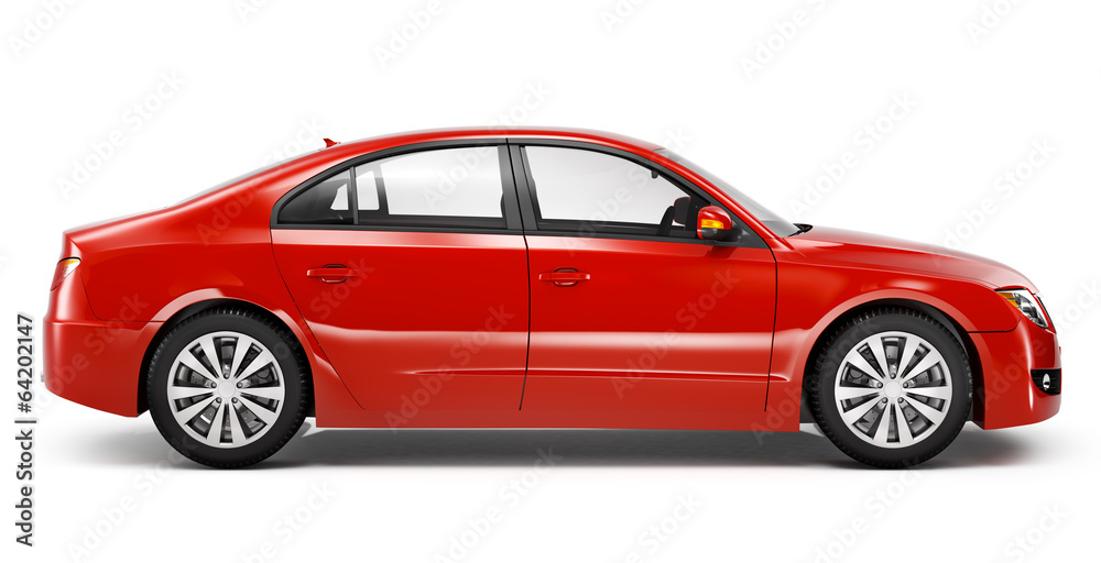 3D Red Sedan Car - obrazy, fototapety, plakaty 