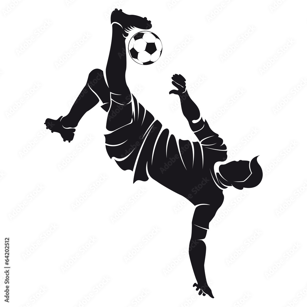 Fototapeta premium Vector football (soccer) player silhouette with ball isolated