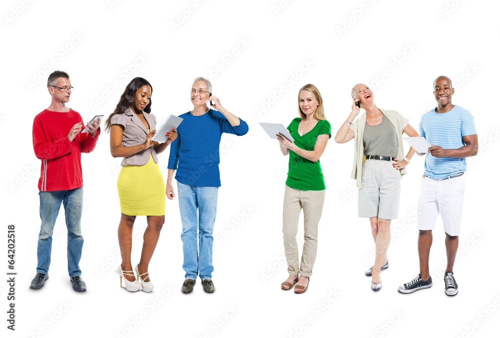 Mulltiethnic Group of People with Communication Devices Mulltiethnic Group of People with Communication Devices