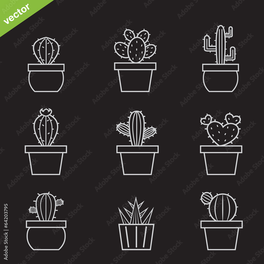 Set of vector cactus icons Set of vector cactus icons