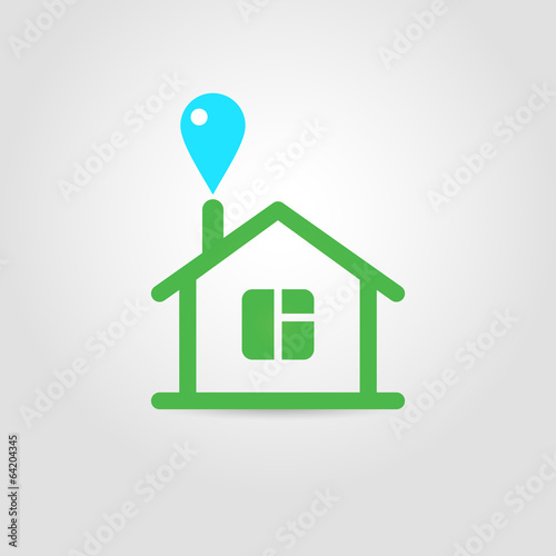 Ecology icon with green house and blue water energy drop.