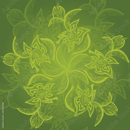 Green wreath of flowers. Floral pattern. Vector art