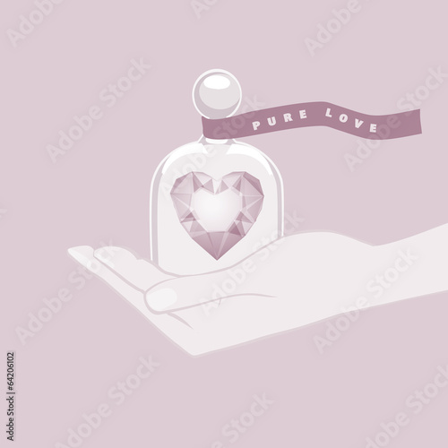 Hand giving the gift of a heart under a glass dome