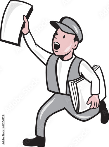 Newsboy Selling Newspaper Cartoon photo