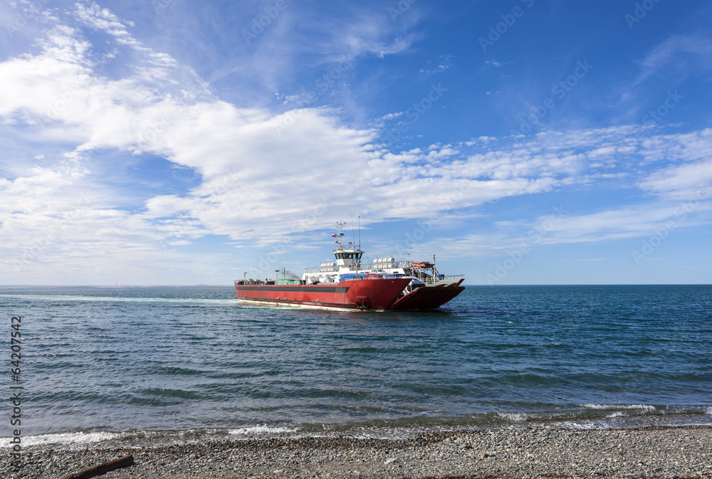 Fototapeta premium Ferry on the Strait of Magellan, Patagonia, Chile.