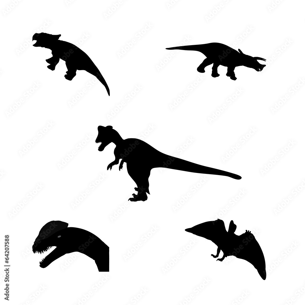 Obraz premium Set of Silhouette Dinosaur. Black Vector Illustration.