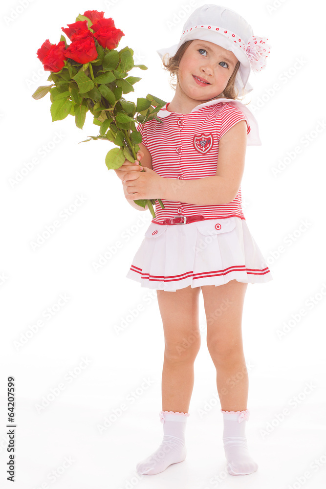 Charming little girl with red rose flower Charming little girl with red rose flower